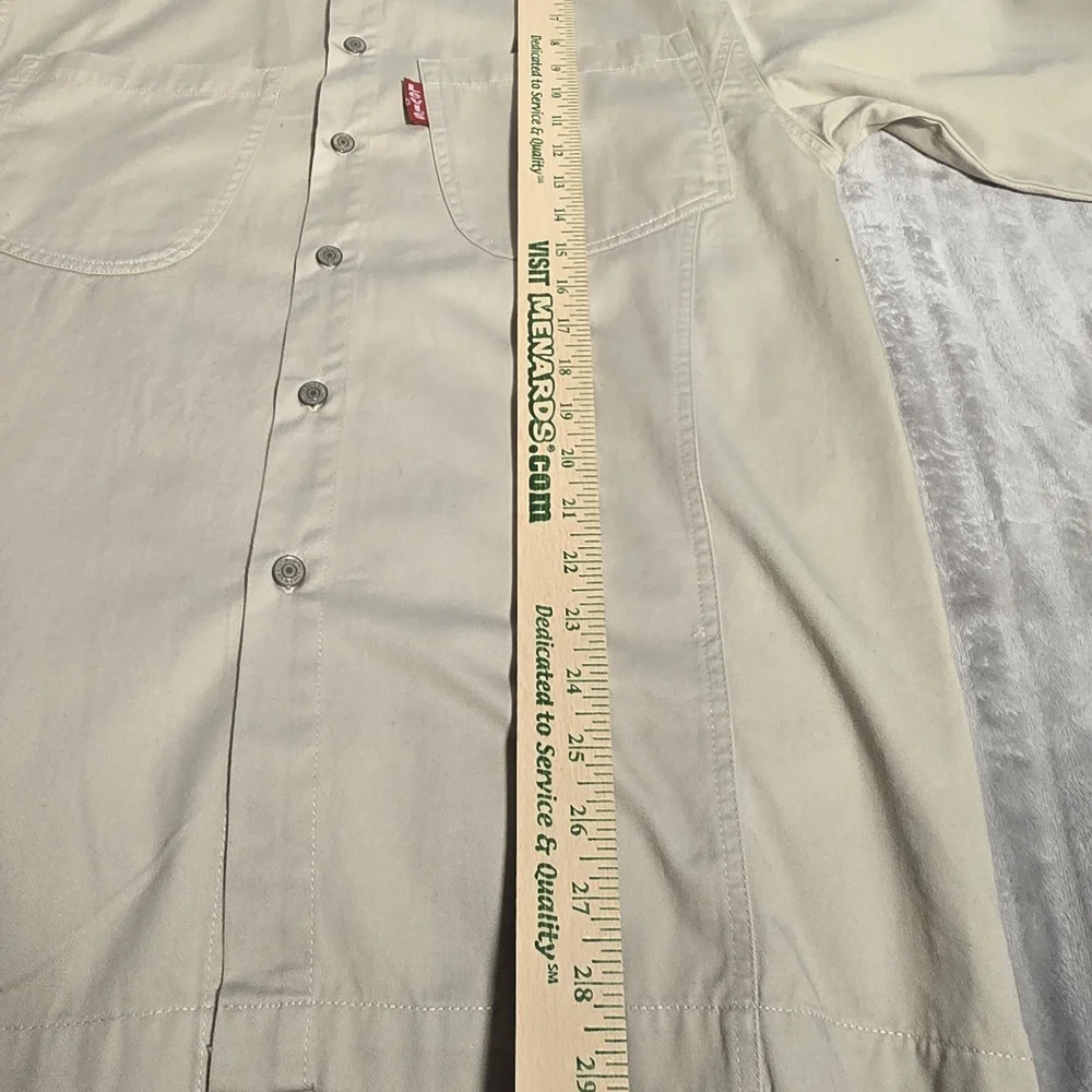 Vntg Levis Shirt Mens M Beige brass Button Up Red‎ Tab Twill Work. 544